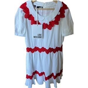 NWT Love Moschino Princess Dress 100% Cotton Short Red White Heart Dress Size 8
